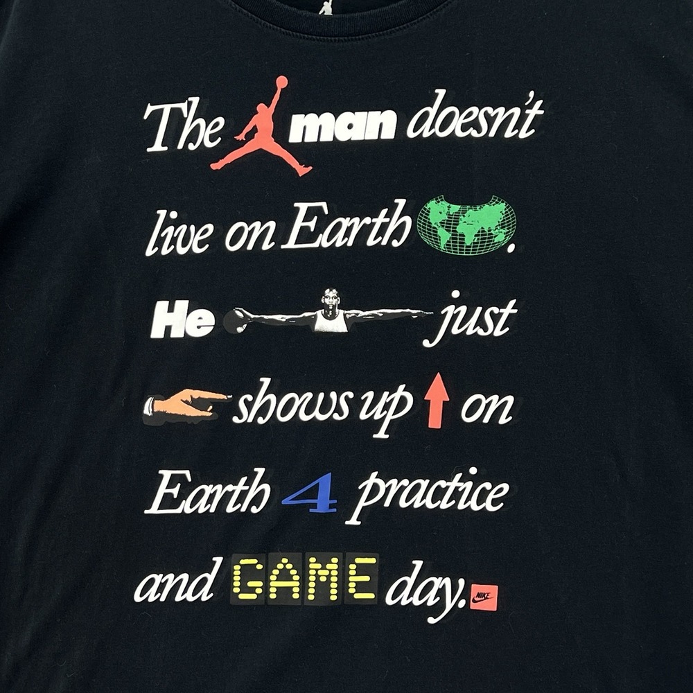Vintage Nike Black Michael Jordan "This man doesn't live on Earth" Shirt 3XL - Picture 2 of 8